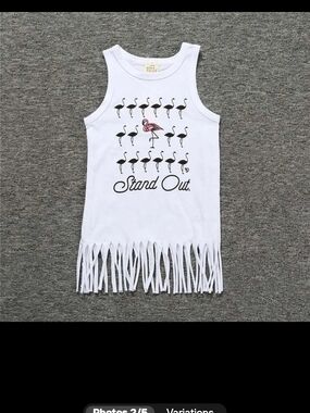 Dress 2T Stand Out Flamingo Fringe Tank Top Dress - White NWOT